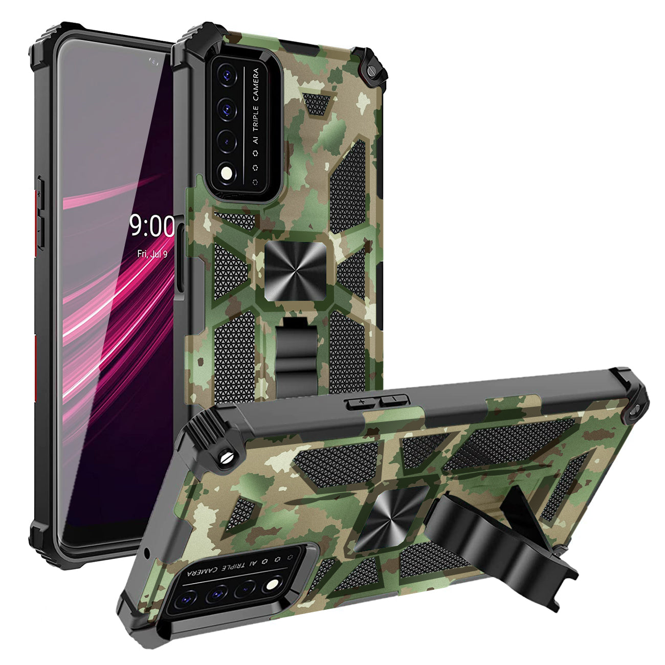 Built-in Kickstand TPU Case with Magnetic Mount for REVVL 5G in Camouflage